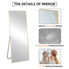 64x21 Full Length Floor Mirror, Large Full Body Aluminum Alloy Frame Standing Mirror with Stand and Wall Mount Option