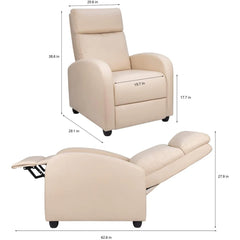 PU Leather Recliner Chair, Single Living Room Sofa Lounge Chair with Reclining Function