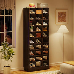 10-Tier Tall Shoe Cabinet, 30-Pair White Wood Shoe Storage Rack for Entryway and Closet