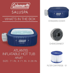 4 to 6 Person Inflatable Hot Tub Square Portable Outdoor Spa with 114 Soothing AirJets and Insulated Cover, Gray-Coleman