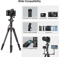 71" Foldable Aluminum Camera Tripod and Monopod, Adjustable Photography Tripod Stand for Cameras and Video