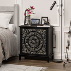 Farmhouse Fully Assembled Nightstand with 2 Drawers, Flower Motif End Table for Small Spaces