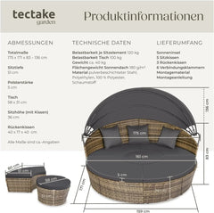 tectake Lounge Muschel Sonneninsel Outdoor wetterfest, Gartenmuschel, Sonnenliege 2 Personen und mehr, multifunktionales Terrasse oder Balkon Möbel,