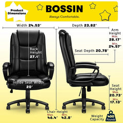 Big and Tall Executive Office Chair, High Back Ergonomic Leather Chair, 400 lb Capacity