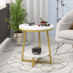 Industrial Round End Table, Small Side Table and Accent Coffee Table for Living Room and Bedroom