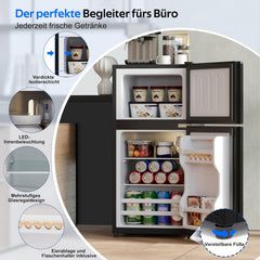 Merax Kühlschrank mit Gefrierfach, 60L Kleiner Kühlschrank, kompakt, Glastür, LED-Innenbeleuchtung, manuelle Temperaturregelung, Glasablagen, 45 dB(A)
