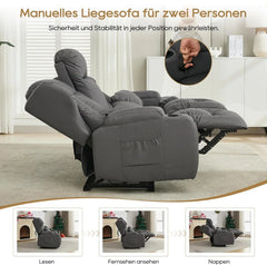 2er Relaxsessel mit Liegefunktion Fußteil, Zweisitzer Fernsehsessel 2 Sitzer TV Sessel mit Konsole, Manuell Verstellbar Doppel Kinosessel bis 360 kg (