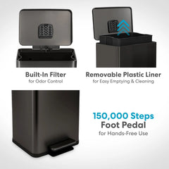 13.2 Gallon Step Trash Can, Hands-Free Kitchen Garbage Bin with Odor Control
