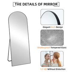64x21 Full Length Floor Mirror, Large Full Body Aluminum Alloy Frame Standing Mirror with Stand and Wall Mount Option