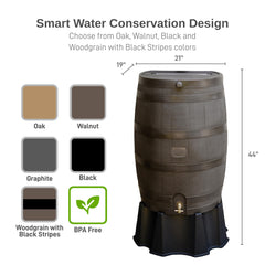50 Gallon Rain Barrel with Brass Spigot, Large Outdoor Rainwater Collection and Storage Container for Garden