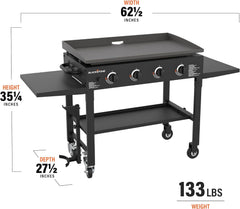 36-Inch 4-Burner Propane Gas Griddle with Flat Top and Side Stands