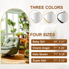Modern Arched Full Length Floor Mirror, Aluminum Alloy Frame Standing Full Body Mirror