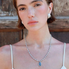 Caivera Plated Brass Beaded Teardrop Necklace – 16.5 inch + 3 inch Extender