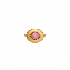 Caivera Plated Brass Oval Cabochon Ring – Beaded Bezel, 15 x 13 mm