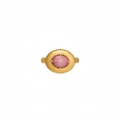 Caivera Plated Brass Oval Cabochon Ring – Beaded Bezel, 15 x 13 mm