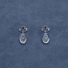 Caivera Silver Plated Brass Oval Drop Earrings – Engraved Medal, 0.8 x 0.4 inch