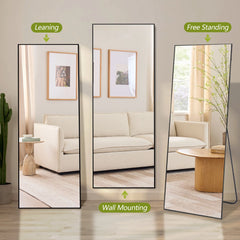 64x21 Full Length Floor Mirror, Large Full Body Aluminum Alloy Frame Standing Mirror with Stand and Wall Mount Option