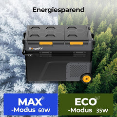 BougeRV CRD2 V2.0 Kompressor Kühlbox 49L mit Gefrierfach Doppeltür Dualzonen Kühlbox Auto mit Rollen & Griff 12V/24V 230V Camping Kühlschrank