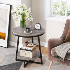 Industrial Round End Table, Small Side Table and Accent Coffee Table for Living Room and Bedroom