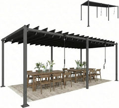 Outsunny Pérgola de Jardín 3x5,7 m, Cenador de Jardín con Techo de Lamas Ajustable a 90°, Manivela, Estructura de Aluminio, Protección UPF50+,