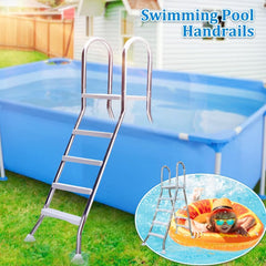 4 Stufige Poolleiter Edelstahl, Pooltreppe für Aufstellpool, Poolleiter 132 cm Poolhöhe, Pool Treppe, Poolstufen für Aufstellpools, Schwimmbadleiter