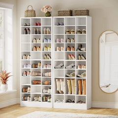 10-Tier Tall Shoe Cabinet, 30-Pair White Wood Shoe Storage Rack for Entryway and Closet