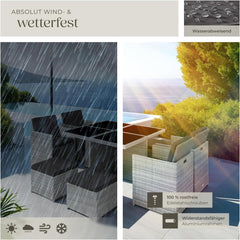 tectake Lounge Möbel Set 4X Stühle, 4X Hocker, 1x Tisch, platzsparende Cube Aufbewahrung, Outdoor Rattan Gartenmöbel für Balkon, Garten und Terrasse,