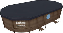 BESTWAY - Piscina Desmontable Tubular Power Steel 427x250x100 cm Depuradora Cartucho 2.006 l/h Escalera y Cobertor Diseño Rattan
