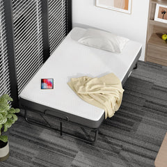 Cama Plegable de 120 cm con Colchón de 13cm (Viscoelástica), Somier Reforzado de Metal con 4 Ruedas y Funda Antipolvo, Cama Supletoria de Invitados
