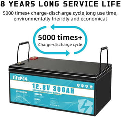 LiFePO4 Batterie 12V 300Ah Lithium Eisenphosphat Batterie, ausgestattet mit 300A BMS, Lebensdauer über 8 Jahre, geeignet für Camping, Solarenergie,