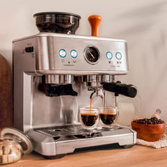 Cecotec Cafetera Express Barista Power Espresso 20 Barista. 2250W, 20 Bares, Manometro y 2 Thermoblocks, Depósito de Café en Grano, Molinillo con 20