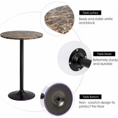 Round Bistro Pub Table, Bar Height Cocktail Table with Metal Base and MDF Top, 23.8 Inch