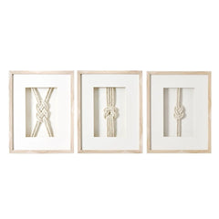 3-Piece Framed Nautical Knots Wall Decor Set, Natural Finish Coastal Wall Art