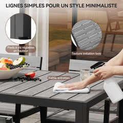 Devoko HDPS Conjunto de jardín de exterior de 7 piezas, resistente a la intemperie,con mesa de 150 cm y 6 sillas de jardín de exterior de aluminio,