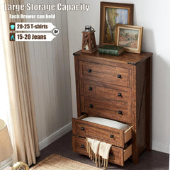48 Inch Tall Farmhouse Wood Dresser, 5 Drawer Chest of Drawers for Bedroom