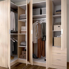 DEKIT GRUPO RIMOBEL Essen Armario de rincón con cajones - Roble Natural - 184 cm (Alto) x 91 cm (Ancho) x 214 cm (Prof.)