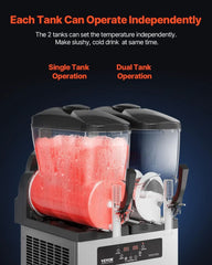 VEVOR kommerzielle Slusheis Maschine 12 L x 2 Doppeltank-Maschine für gefrorene Getränke, 96 Tassen Edelstahl Slush-Eis-Maschine mit Tastenfeld