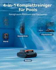 (2026 Neu) Gosvor Poolroboter Wand und Boden, Wasserlinie, Flachzone 4-in-1, Bis zu 200 Min. Laufzeit, Leichtgewicht 6,9 KG, 3μm Ultrafeiner Filter,