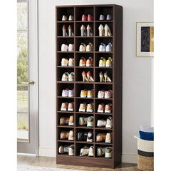 10-Tier Tall Shoe Cabinet, 30-Pair White Wood Shoe Storage Rack for Entryway and Closet