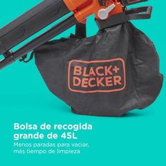 BLACK+DECKER Sopladora, aspiradora y trituradora de Hojas sin Cable de 36v, con Bolsa de recolección de 45L y batería de Litio de 2.5Ah, BCBLV3625L1-