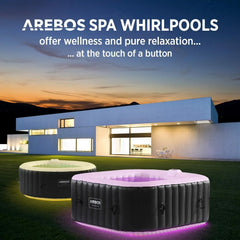 Arebos Whirlpool | 154 x 154 cm | mit LED-Beleuchtung | aufblasbar | quadratisch | In- & Outdoor | 4 Personen | 100 Massagedüsen | mit Heizung | 600 L