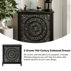 Farmhouse Fully Assembled Nightstand with 2 Drawers, Flower Motif End Table for Small Spaces