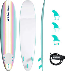 8ft Soft Top Foam Surfboard – EPS Core with 3 Stringers, Wax-Free Longboard, 200lb Capacity