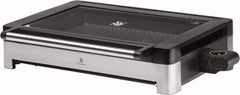 WMF Lono Tischgrill elektrisch mit Glasdeckel, beschichtete Grillplatte, herausnehmbare Auffangschale, spülmaschinenfest, Edelstahl matt, 2200 Watt