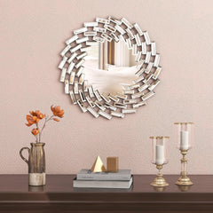 Round Sunburst Wall Mirror, Decorative Accent Mirror for Living Room, Bedroom and Entryway Home Decor