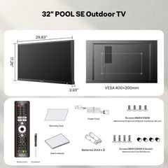 32" Outdoor TV(Google TV) - Pool SE (1500nit Brightness)