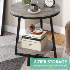 Industrial Round End Table, Small Side Table and Accent Coffee Table for Living Room and Bedroom