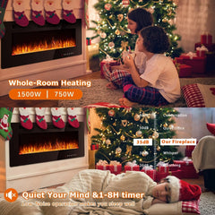 30-72 Inch Ultra-Thin Electric Fireplace, Linear Recessed Wall Mounted Fireplace with Remote Control