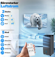 KESSER Mobile Klimaanlage 4in1 Luftkühler – Air Cooler mit Fernbedienung & Timer, 10L Wassertank, Ionisator & Luftbefeuchter, Ventilator Klimagerät