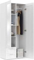 IDMarket - VITO 2-door wardrobe white 80 cm with 2 drawers, mirror and shelves
